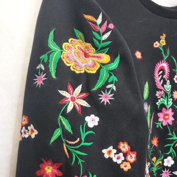 Zara Embroidered Floral Sweatshirt Women S Puff Sleeve Granny Preppy Heritage - Picture 4 of 13